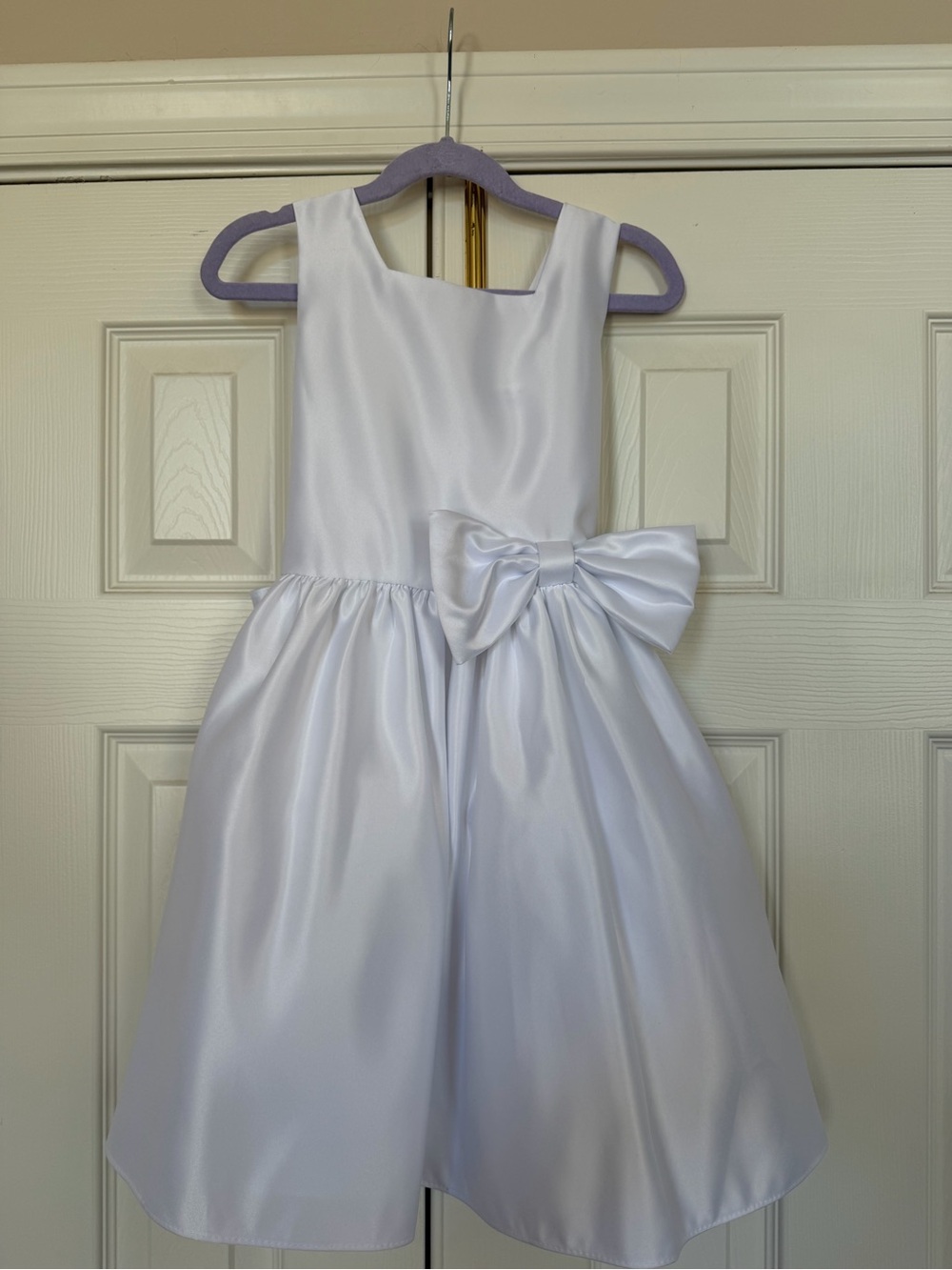 White Satin Bow Flower Girl Dress for Kids